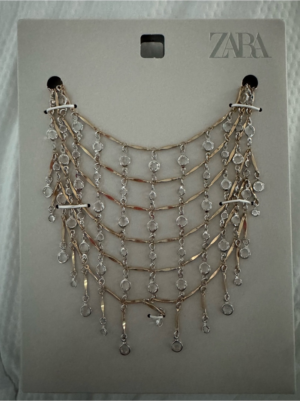 ZARA Gold and Clear Crystal Layered Fringe Necklace